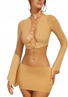 Spódnice - Oh Polly Spódnica Mini Gładka Beżowa 40 1a1g3_a* - miniaturka - grafika 1