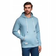 Bluzy męskie - Bluza męska dresowa BASIC kangurka z kapturem - niebieska V7 B1674 M - miniaturka - grafika 1
