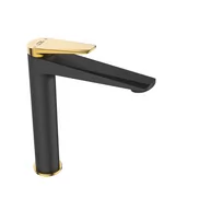 Baterie umywalkowe - Laveo Rubio bateria umywalkowa stojąca wysoka czarny/złoty BVR72NG - miniaturka - grafika 1