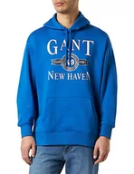 Bluzy męskie - GANT Męska bluza z kapturem w stylu retro Crest, Lapis Blue, standardowa, Lapis Blue, XL - miniaturka - grafika 1