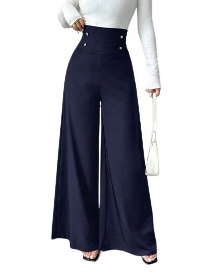 SHEIN SPODNIE ELEGANCKIE GRANATOWE WSUWANE DŁUGIE 36 1DC