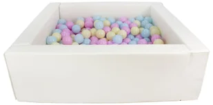 Kwadratowy suchy basen z ekoskóry z 300 piłeczkami (biały/różowy, niebieski, żółty (pastel)) - Suche baseny - miniaturka - grafika 1