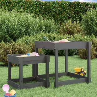 Stoliki piaskownice, 2 szt., szare, lite drewno sosnowe Lumarko! - Place zabaw - miniaturka - grafika 4