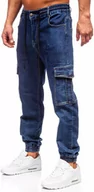 Spodnie męskie - Granatowe spodnie jeansowe joggery bojówki męskie Denley 8133 - miniaturka - grafika 1