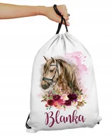 Plecaki worki - Worek Plecak z motywem Konia Koń kwiaty bordo dowolne imię - miniaturka - grafika 1