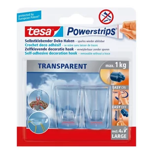 Tesa Powerstrips Haczyk pojedynczy duży transparentny 2 sztuki - Wieszaki łazienkowe - miniaturka - grafika 1
