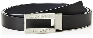 Paski - Armani Exchange Casual Leather, pasek z logo Buckle Belt, granatowy czarny/niebieski, jeden rozmiar - grafika 1