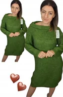 Swetry damskie - Sukienka Sweterkowa Ciepła Długi Sweter wełna zielony 42 44 2xl 3xl - miniaturka - grafika 1