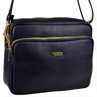 Torebki damskie - Modna skórzana torebka listonoszka granatowa złote okucia VEZZE - miniaturka - grafika 1