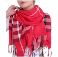 Apaszki i szaliki damskie - SZAL DAMSKI CHUSTA DUŻY CZERWONY KRATA ANGIELSKA - miniaturka - grafika 1
