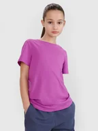 Koszulki dla dziewczynek - 4F T-shirt regular gładki dziewczęcy - fioletowy 146 (10-11 lat) - miniaturka - grafika 1