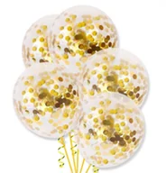 Wesele i ślub - Balony transparentne ze złotym konfetti duże 30cm 5 sztuk urodziny ślub - miniaturka - grafika 1