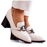 Czółenka - S.Barski Eleganckie Czółenka Na Słupku Beżowe Callim beżowy - miniaturka - grafika 1