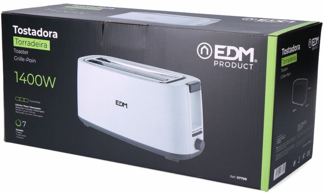 Toster EDM 07799 White Design 1400 W Podwójne gniazdo