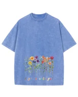 Koszulki i topy damskie - Damska koszulka oversize efekt sprania Kolorowe Kwiaty Wiosna Błękitna S - miniaturka - grafika 1