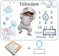 Koce i narzuty dla dzieci - FOTOKOCYK Z IMIENIEM DZIECKA NA KOCYKU FOTO MATA ZE SŁONIKIEM I BALONAMI - miniaturka - grafika 1