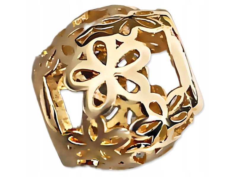 Złota przywieszka 585 beads kuleczka w kwiaty 14kt ażurowa zawieszka do bransoletki