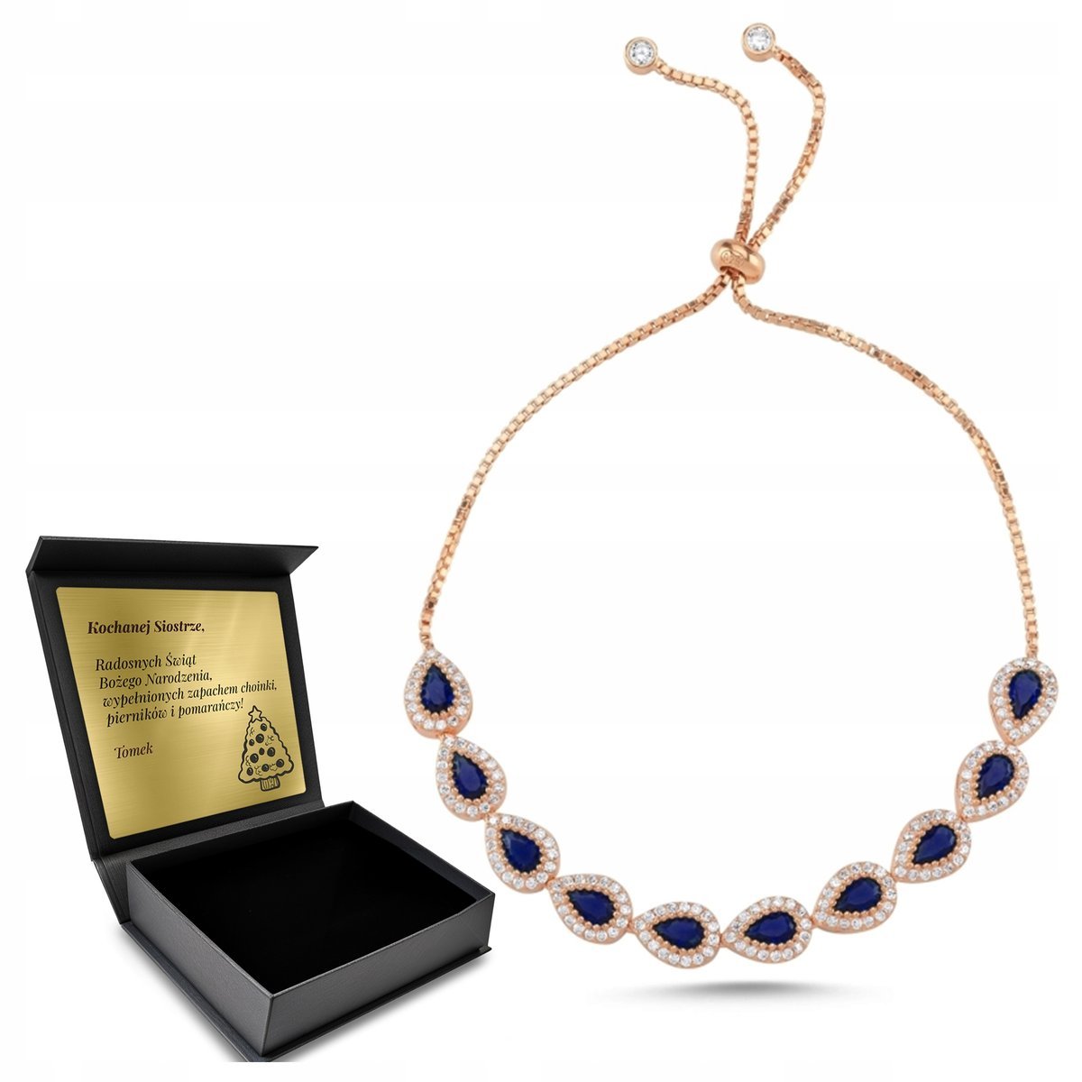 Bransoletka Srebrna Złota Turecka Łza Szafir Z Cyrkoniami Grawer