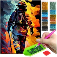 Zabawki kreatywne - Haft Diamentowy 30x40 Diamond Painting mozaika Strażak pośród płomieni i dymu zestaw akcesoria - miniaturka - grafika 1