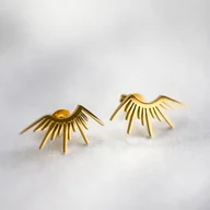 Kolczyki - Kolczyki złote promienie słońca wkrętki ze stali chirurgicznej - miniaturka - grafika 1