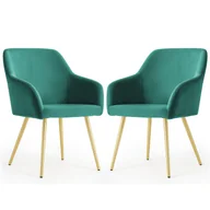 Krzesła - 2x Welurowe krzesło tapicerowane gładkie Butelkowa Zieleń ESTELLE Złote nogi - miniaturka - grafika 1