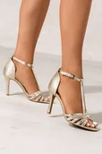 Sandały damskie - Złote sandały skórzane damskie szpilki t-bar z zakrytą piętą PRODUKT POLSKI Casu 2881-832 - miniaturka - grafika 1