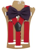 Paski - Zestaw - czerwone szelki do spodni i granatowa mucha w kratkę XM8 - miniaturka - grafika 1