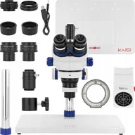 Mikroskopy i lupy - MIKROSKOP STEREOSKOPOWY TRINOKULAROWY KAISI TX-350E ODCIĄG OPARÓW ADAPTER - miniaturka - grafika 1