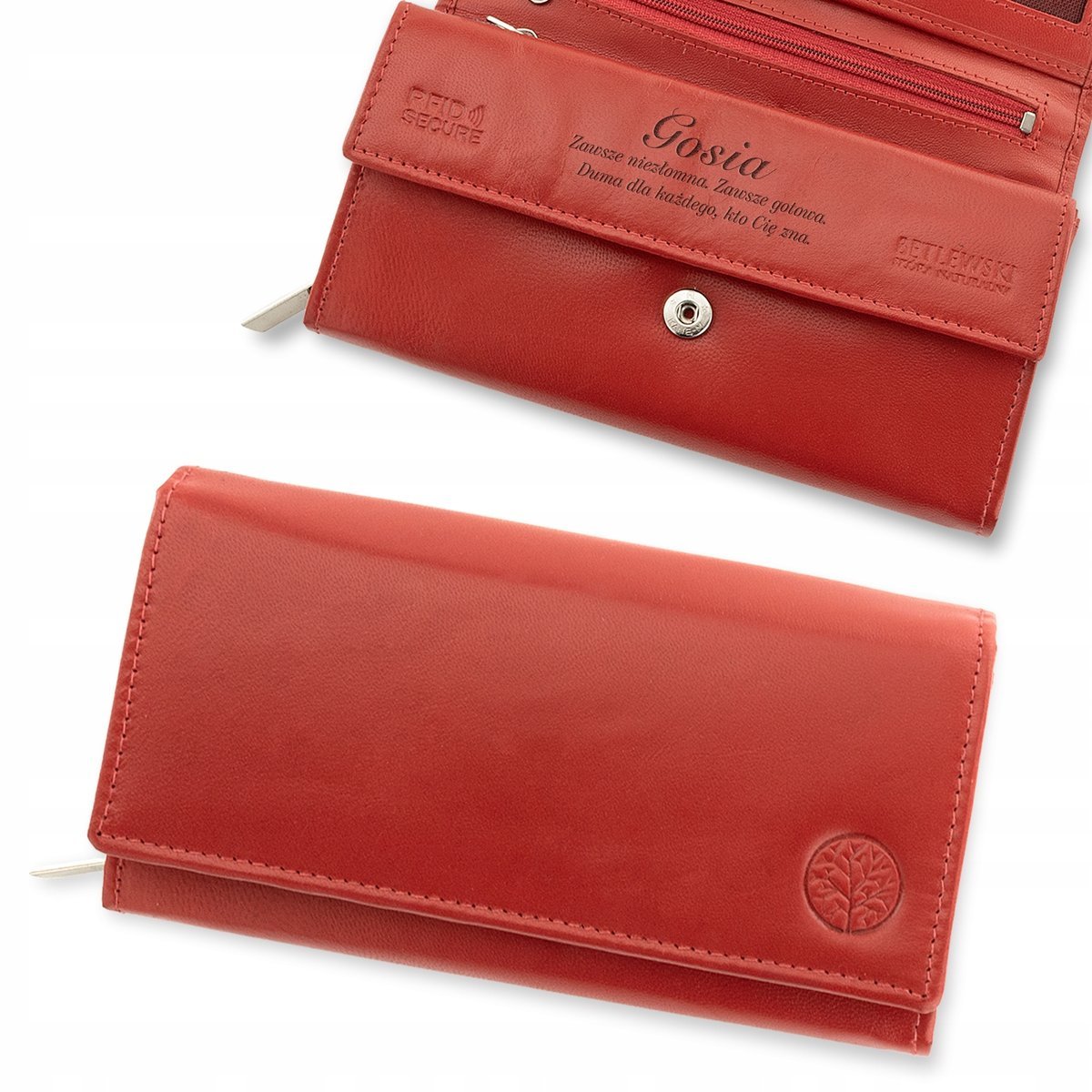 Skórzany Portfel Damski Grawer dla Żołnierki Prezent na Promocję Przysięgę