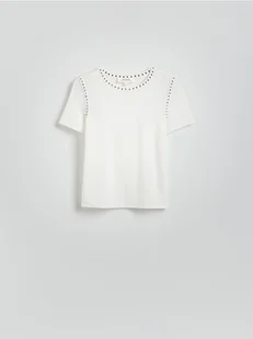 Reserved - T-shirt z ćwiekami - biały - Koszulki i topy damskie - miniaturka - grafika 1