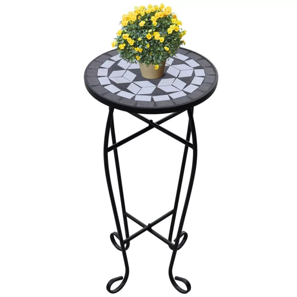 vidaXL Kwietnik, stolik z mozaikowym biało-czarnym blatem