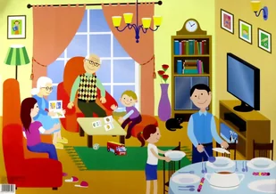 PLANSZA TEMATYCZNA SALON - Zabawy w naśladowanie dorosłych - miniaturka - grafika 1