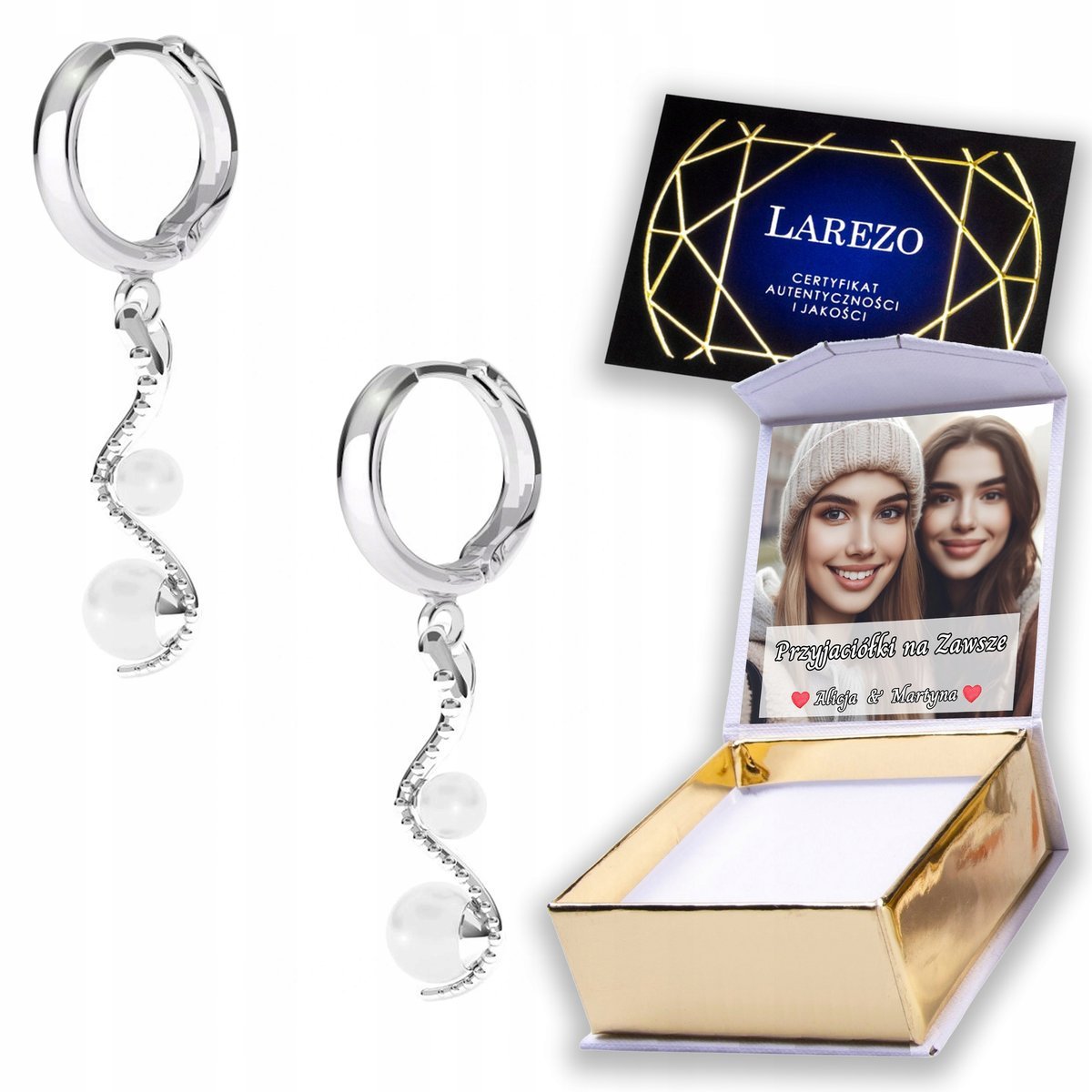 Kolczyki Srebrne 925 Węże z Białymi Perłami Gad Wąż Białe Perły NADRUK