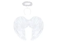 Dodatki do strojów karnawałowych - Zestaw skrzydła anioła białe + aureolka - miniaturka - grafika 1