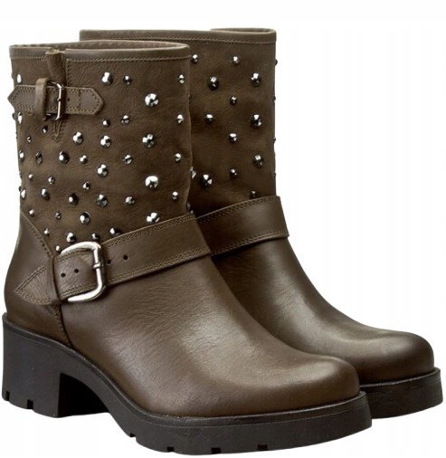 CARINII BOTKI DAMSKIE KHAKI SKÓRZANE 38 0MX14* 38 0MX