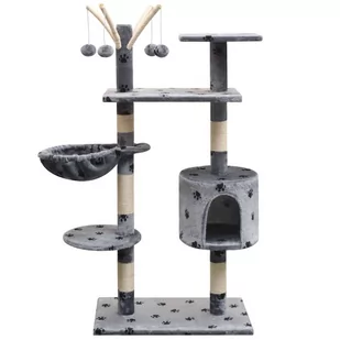 vidaXL Drapak dla kota, 125 cm, szary z wzorem w kocie łapki - Drapaki dla kotów - miniaturka - grafika 1