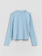 Bluzki dla dziewczynek - Reserved - Prążkowana koszulka w kropki - niebieski - miniaturka - grafika 1