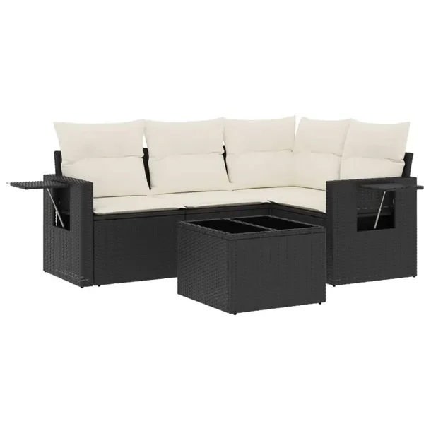 Zestaw wypoczynkowy rattan PE 5szt. czarny/ kremowy 55x62x69cm