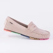Mokasyny damskie - Mokasyny damskie GOODIN GD-FL679 skóra eko zamsz ażurek Beż 40 - miniaturka - grafika 1