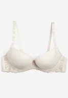 Biustonosze - Jasnobeżowy Biustonosz Push Up z Koronką Nimffea - miniaturka - grafika 1