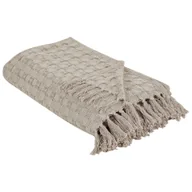 Narzuty - BELIANI Narzuta na łóżko szarobeżowa bawełna 220 x 240 cm koc z frędzlami dekoracyjna ozdobna sypialnia - miniaturka - grafika 1