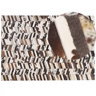 Beliani Dywan patchwork skórzany 160 x 230 cm brązowo-biały AKYELE - Dywany - miniaturka - grafika 1