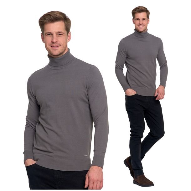 Elegancki Sweter Męski Cienki Golf Klasyczny Gładki Dopasowany Moraj Xl