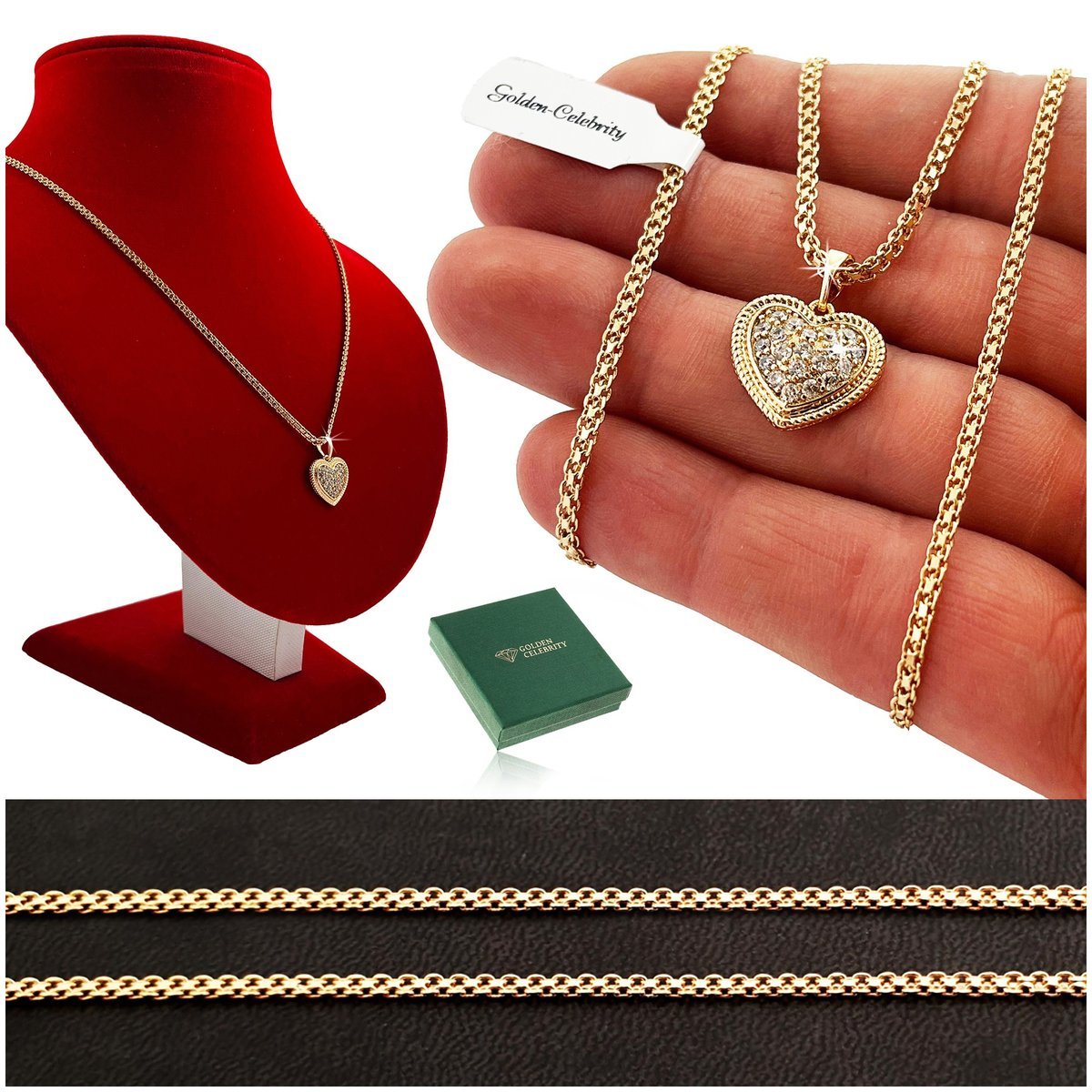 Złoty Naszyjnik Serce + Bismark 18K Prezent Dla Dziewczyny, Mamy, Babci 18K