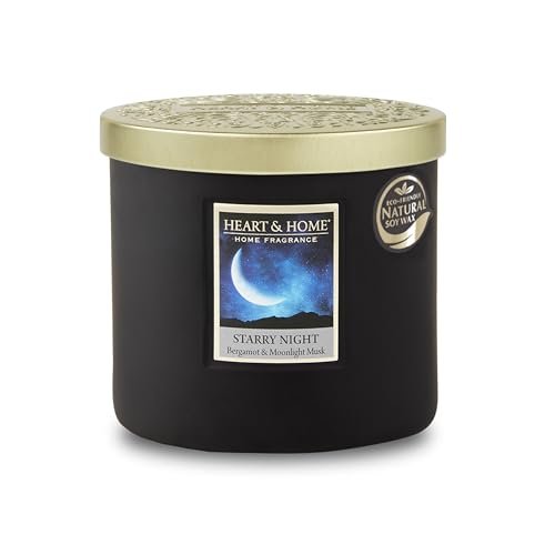 HEART & HOME - Świeca zapachowa z naturalnego wosku sojowego do domu, elipsa z 2 knotami, gwiaździsta noc, czas palenia 40 godzin, prezent, dekoracja i perfumy do domu, szklany słoik