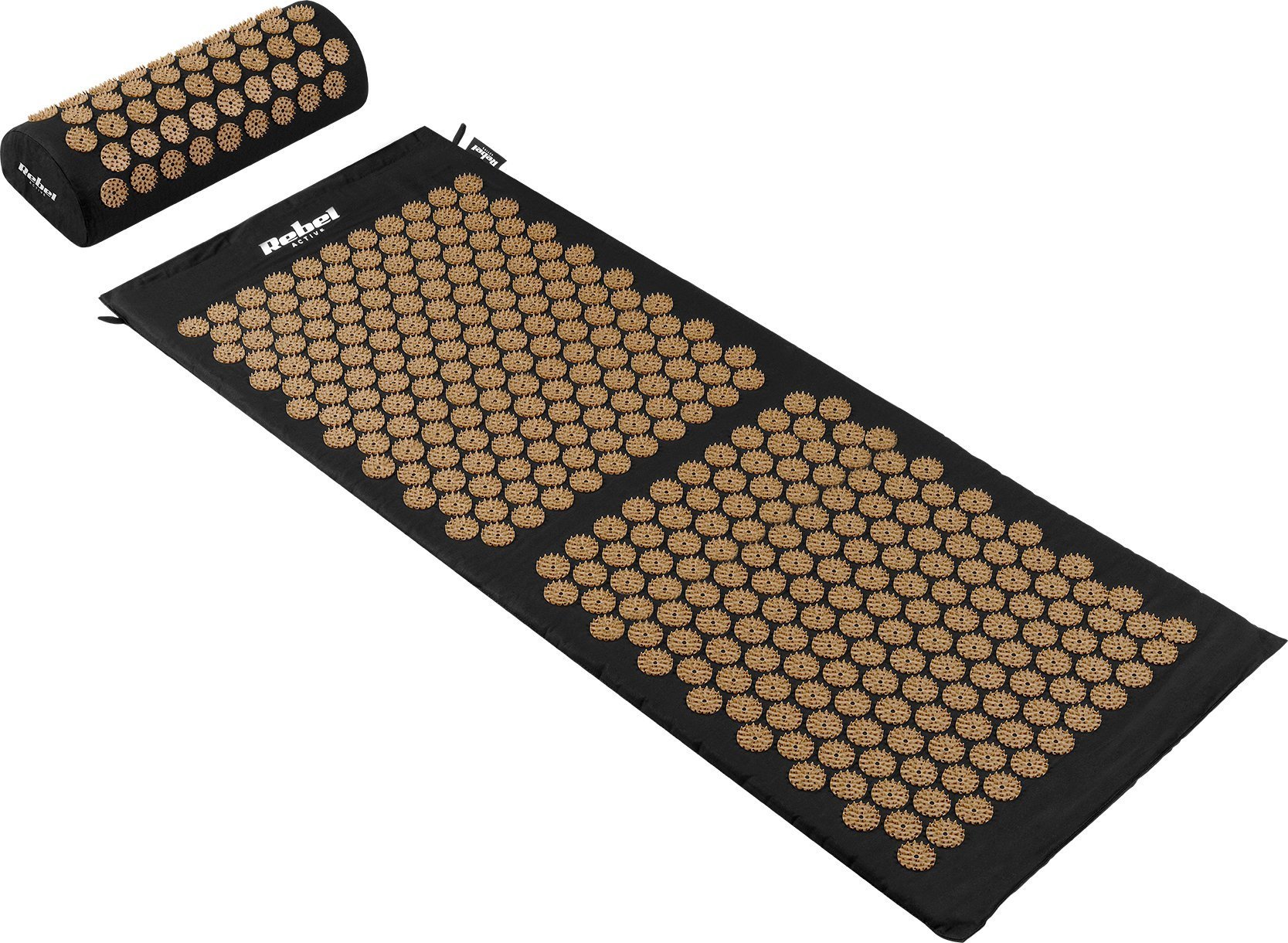 Mata zdrowotna z kolcami do akupresury z poduszką, 110x42cm, XL, złote kolce, Rebel Active