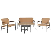 Ławy i stoliki kawowe - BELIANI Zestaw ogrodowy 4-osobowy naturalny technorattan stalowa rama czarne nóżki sofa 2-osobowa 2 fotele stolik kawowy - miniaturka - grafika 1