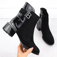 Botki damskie - Botki damskie na obcasie zamszowe i lakierowane czarne D&A S.Barski Premium Collection MR880-040 - miniaturka - grafika 1