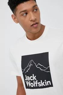 Koszulki męskie - Jack Wolfskin t-shirt bawełniany kolor beżowy wzorzysty - grafika 1