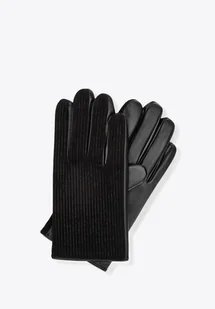 Męskie rękawiczki skórzane w delikatne paski czarne - Rękawiczki Męskie rękawiczki skórzane w delikatne paski czarne - Rękawiczki - miniaturka - grafika 1